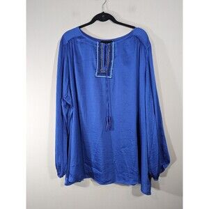 Lane Bryant Blue Beaded Collar Long Sleeve‎ Blouse Woman (see measurements)